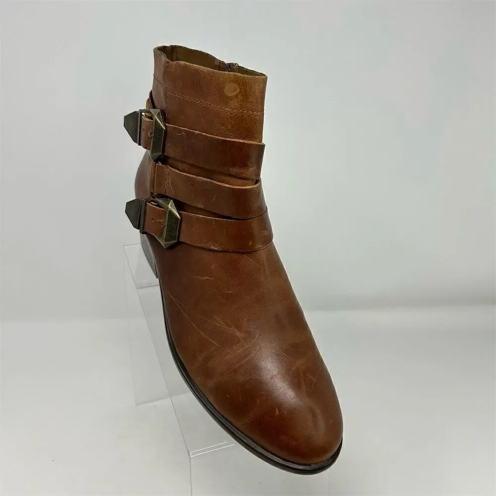 Aerosoles Women's My Time Brown Leather Ankle Boots Size 10 Zip Buckle Mid Heel
